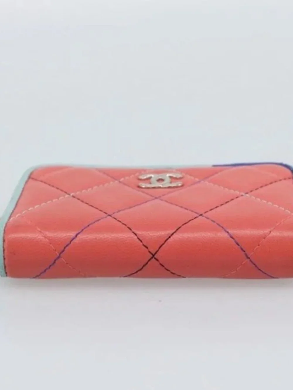 CHANEL Matelasse Coin Purse Lamb Skin Pink Silver CC Auth 185777A